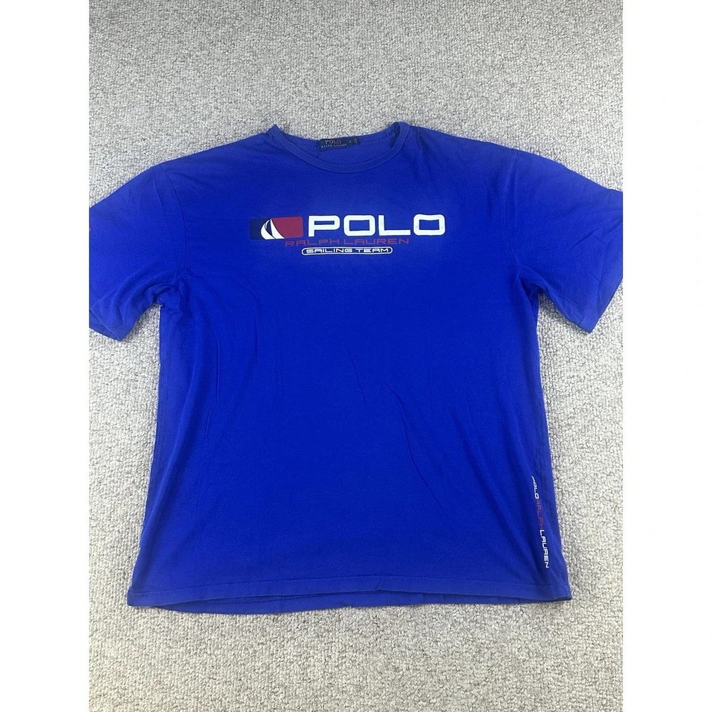Polo Ralph Lauren Sailing Team Spell Out Tshirt Men's Size LT Blue Ocean Water